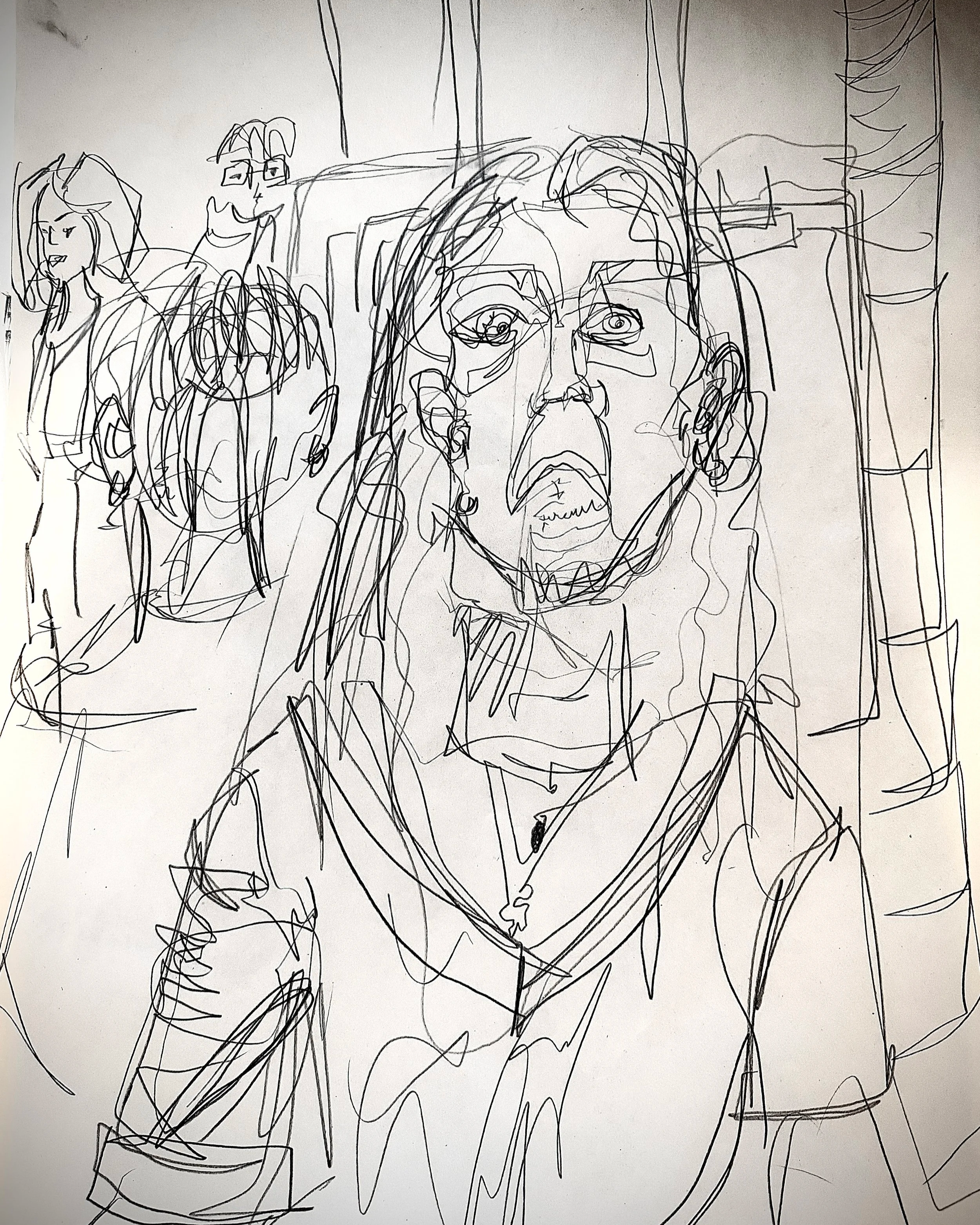 "Caitlyn"
18 x 24 in.     
Charcoal (blind contour drawing) 