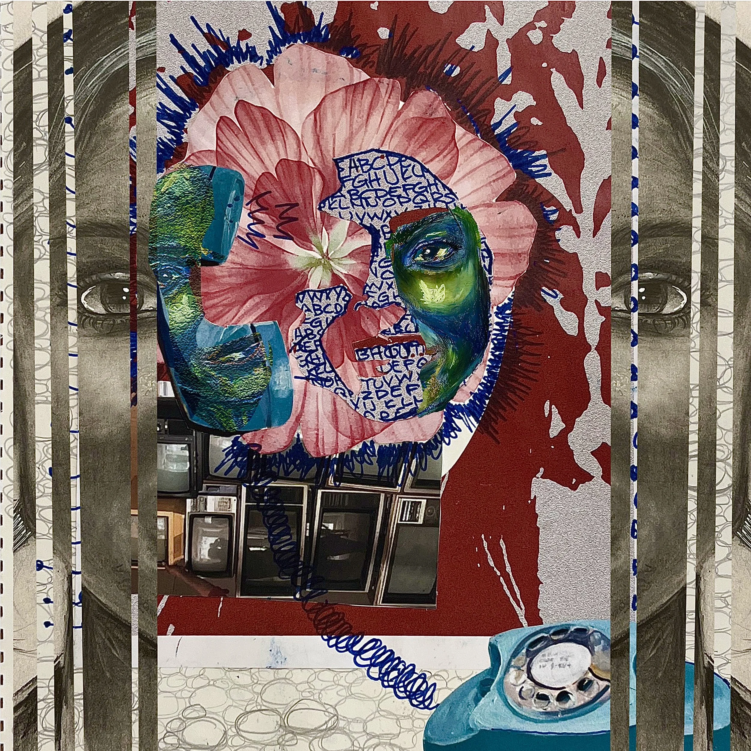 "Guts"
18 x 24 in.     
Graphite, mixed media collage