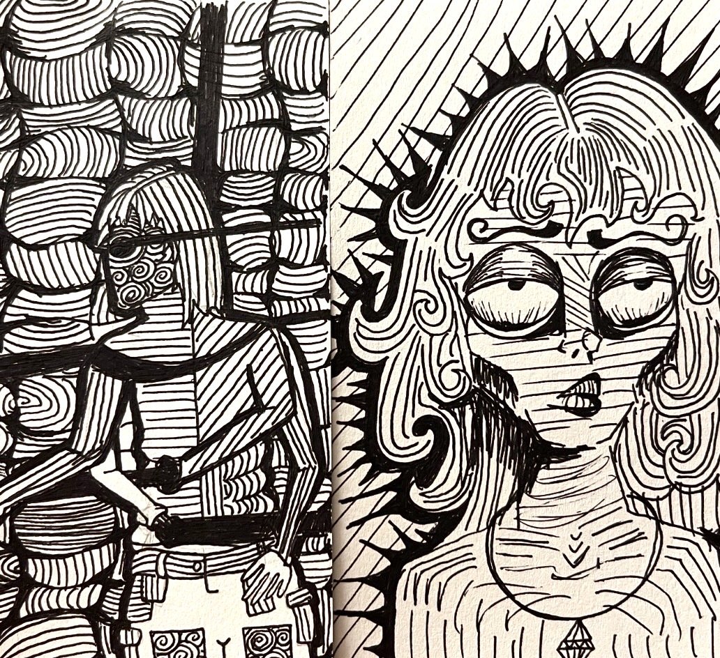 “Sarah and Her Mom”
2 x 3 in. 
Pen graphic