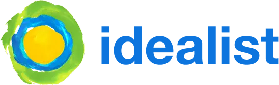 Partial logo with a colorful abstract sun and the word 'idealist' in blue text.