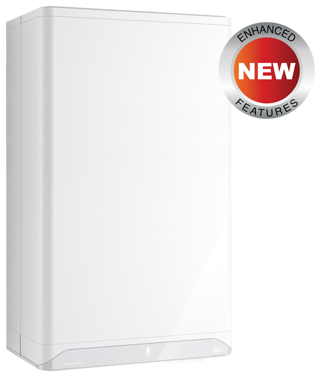 A white tankless water heater from the brand IBC tankless water heaters.