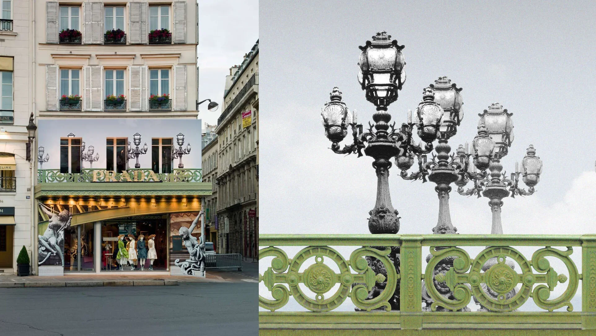 Prada facciata esterna per il negozio temporary store in Paris, Place Beauvau