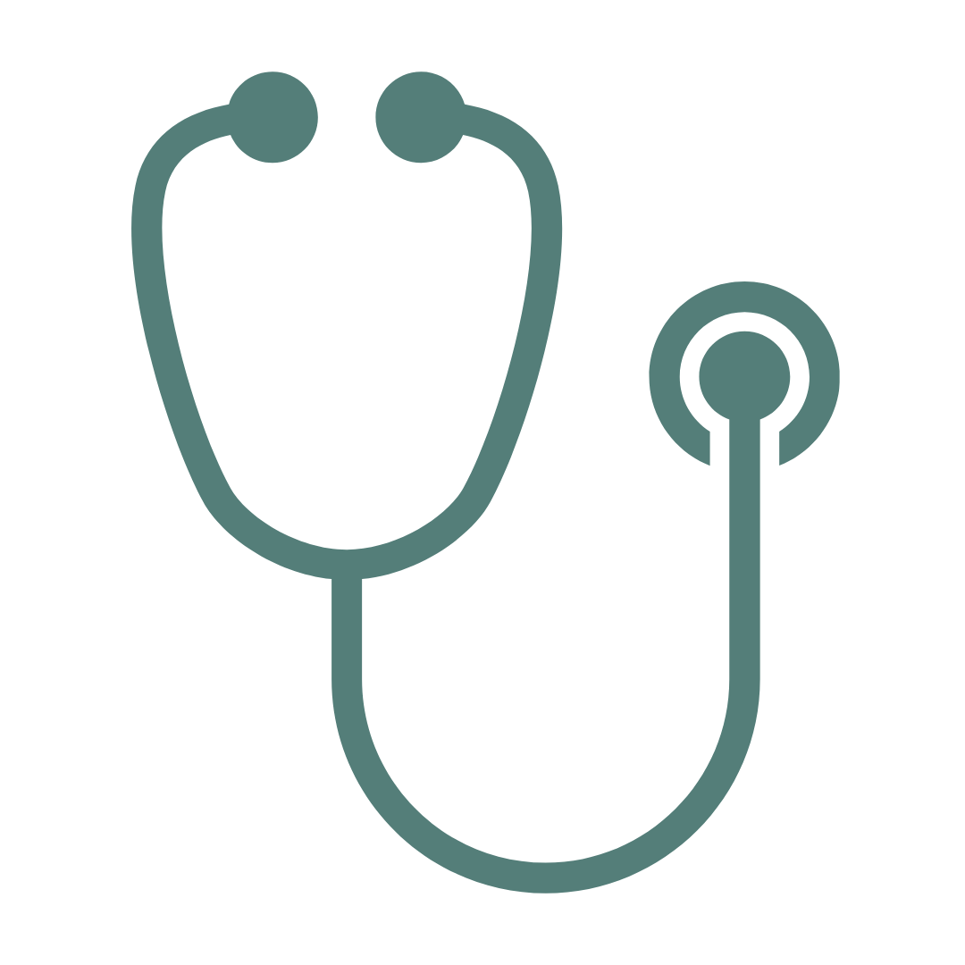 Green line drawing of a stethoscope used by medical professionals.