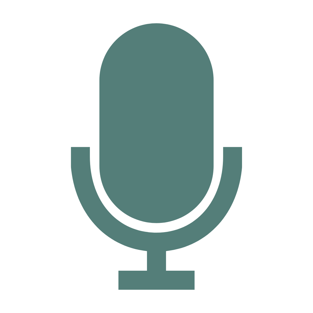 Green icon of a microphone used for audio recording or broadcasting.