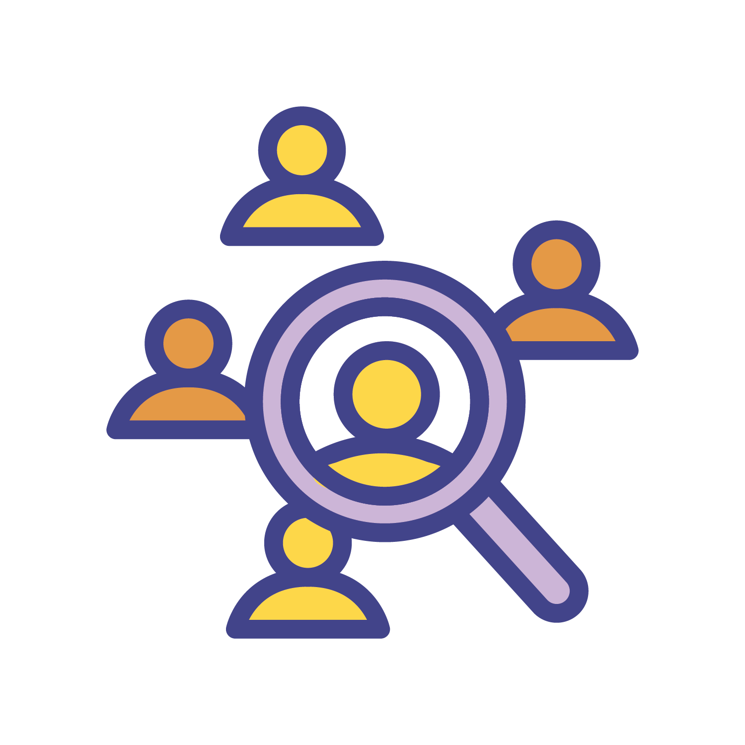 Icon of a magnifying glass examining one person in a group of people