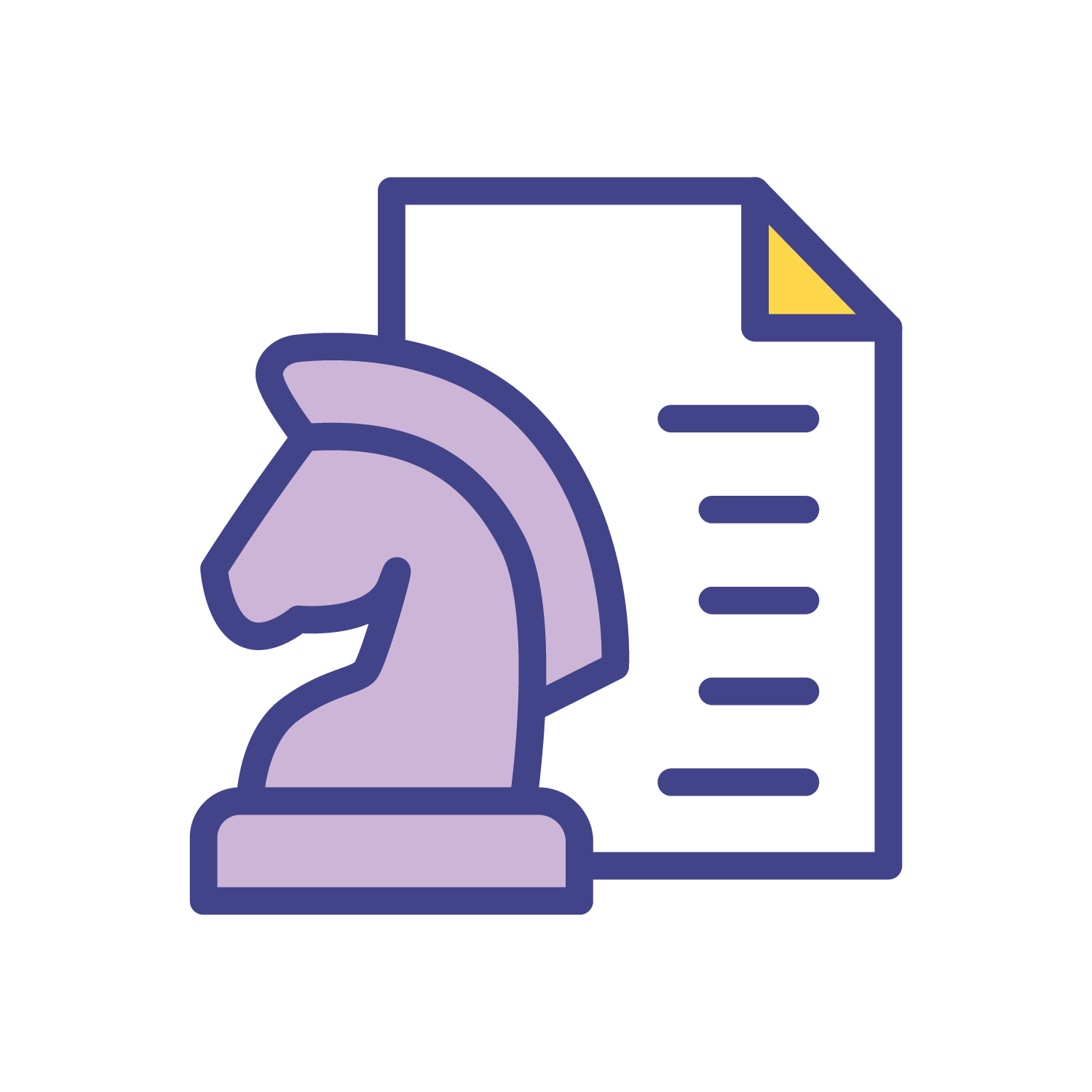 Icon of a chess piece in front of a piece of paper