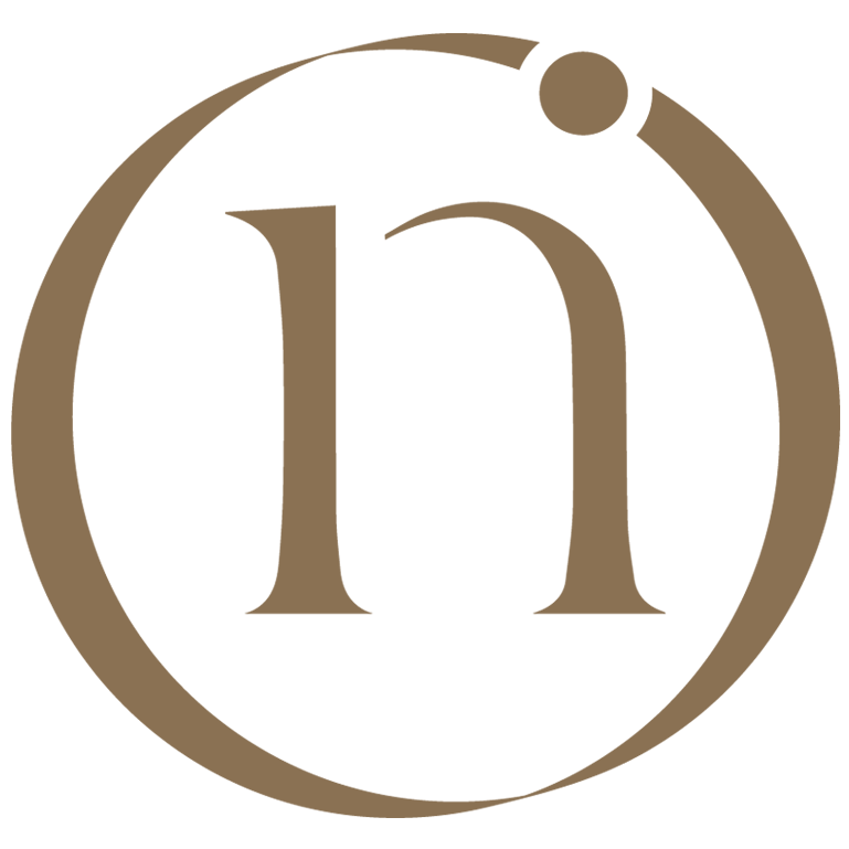 A stylized logo featuring a brown letter 'n' inside a circular shape with a small dot at the top right of the circle.