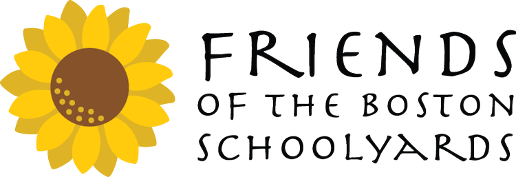 Illustration of a sunflower next to text that reads 'Friends of the Boston Schoolyards'.