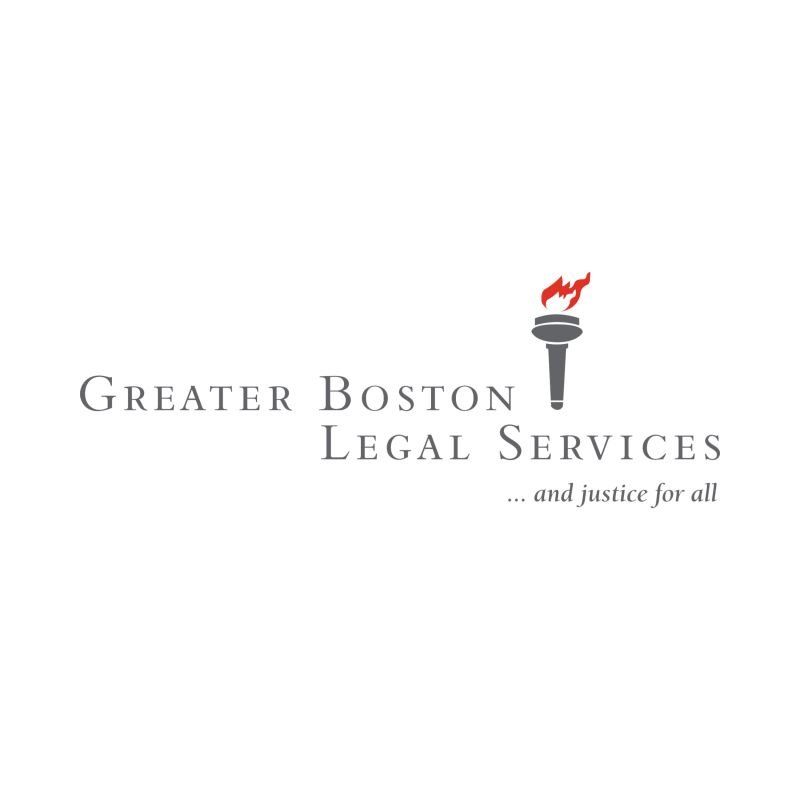 Logo for Greater Boston Legal Services featuring a torch with a flame