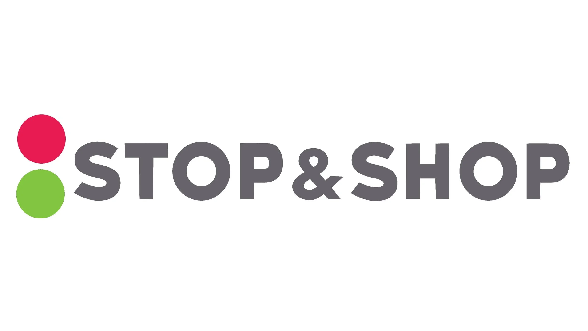 Logo with red and green circles and the words 'STOP & SHOP' in bold gray letters.