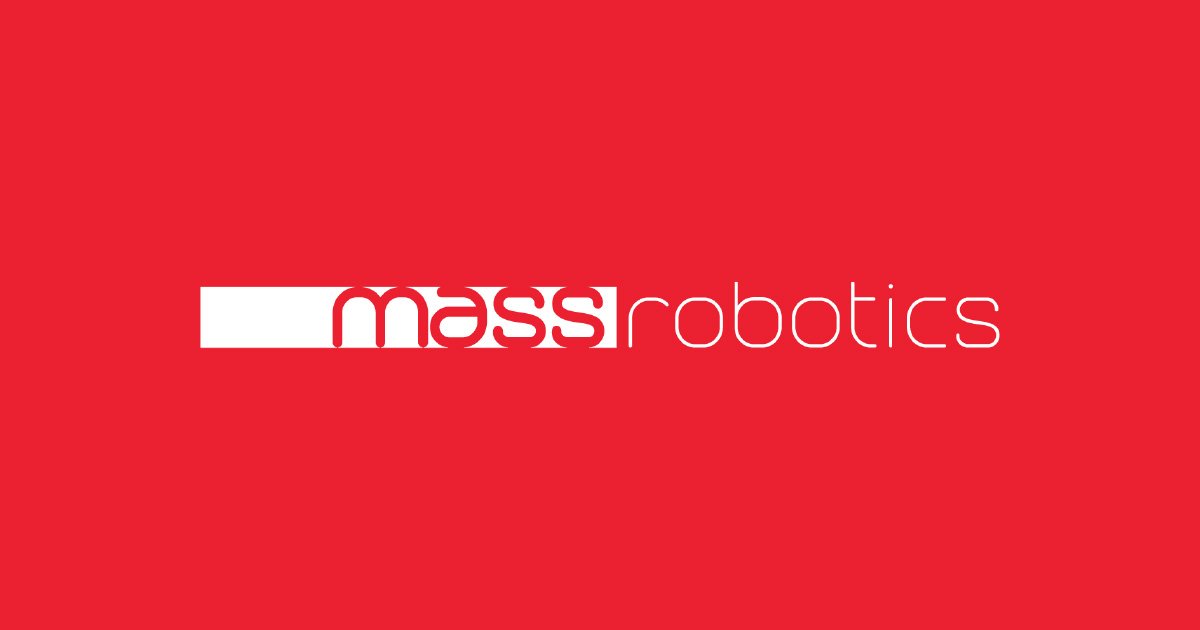 Red background with white and red text that says 'MassRobotics'
