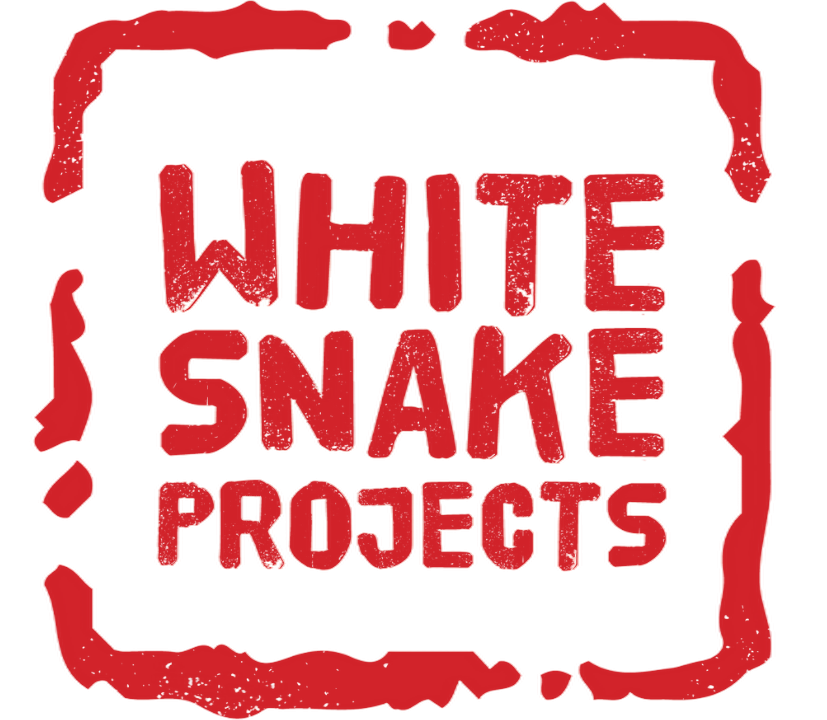 Red text reads 'White Snake Projects' within a distressed border.
