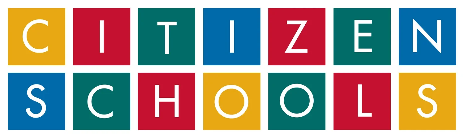 Colorful blocks spelling out "CITIZEN SCHOOLS" in white uppercase letters.
