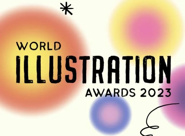 Colorful abstract background with text reading 'World Illustration Awards 2023' in black font.