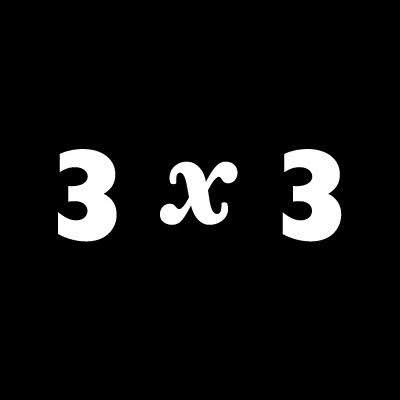 The image displays the mathematical expression '3 x 3' in white text on a black background.