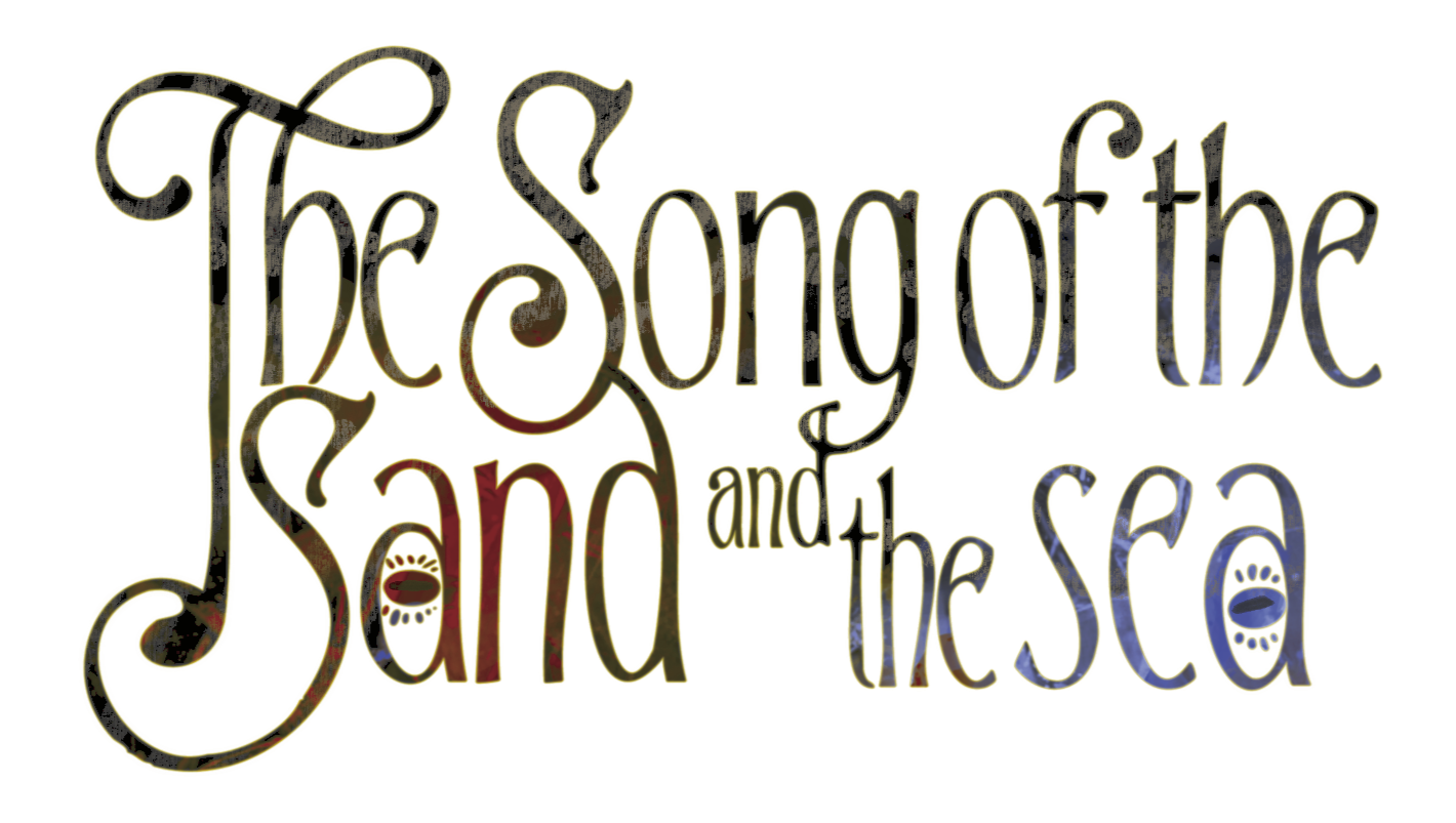 Decorative text that reads 'The Smoking Sand and the Sea' in a stylized, artistic font.