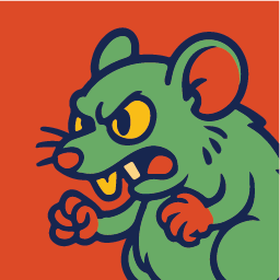 A cartoon green mouse with a yellow eye and a fierce expression