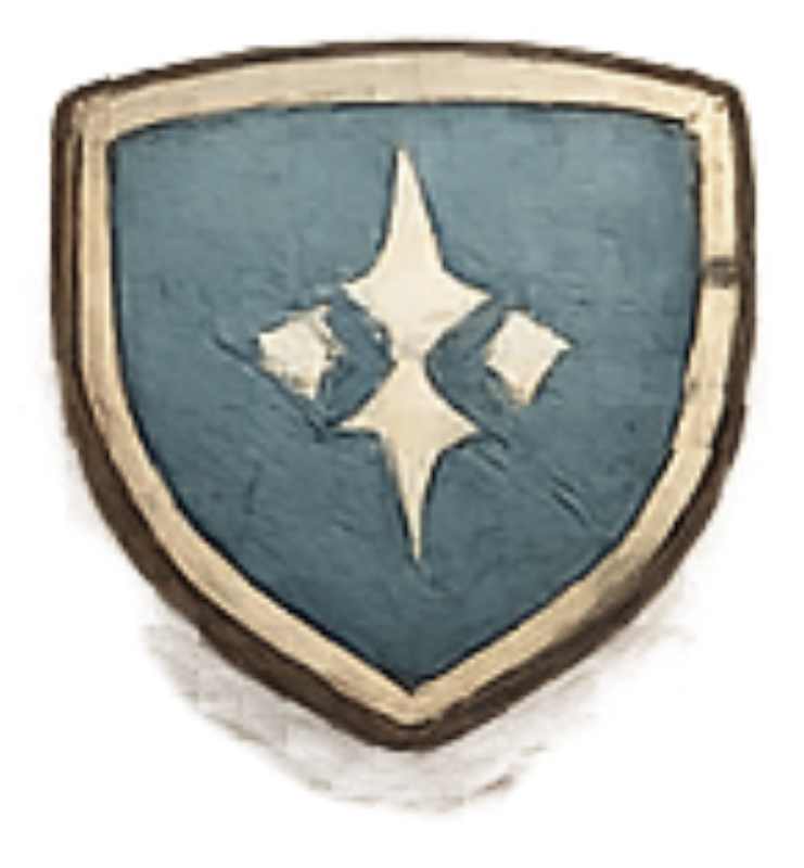 shield icon with a blue background and three white star-like symbols.
