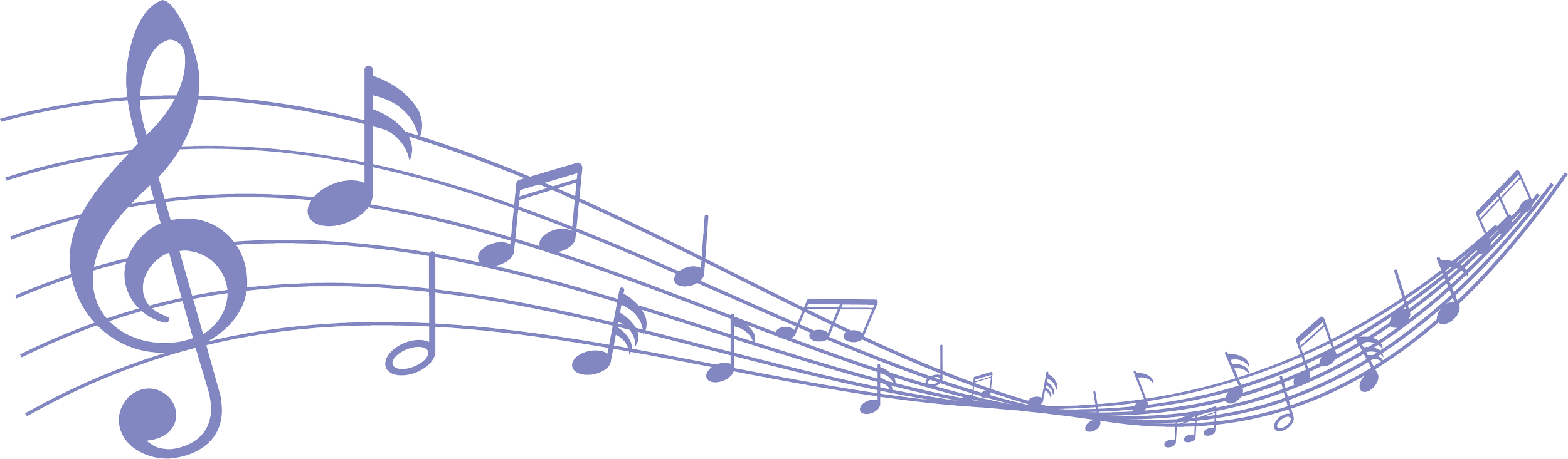 A stylized musical staff with musical notes in a flowing, curved pattern.