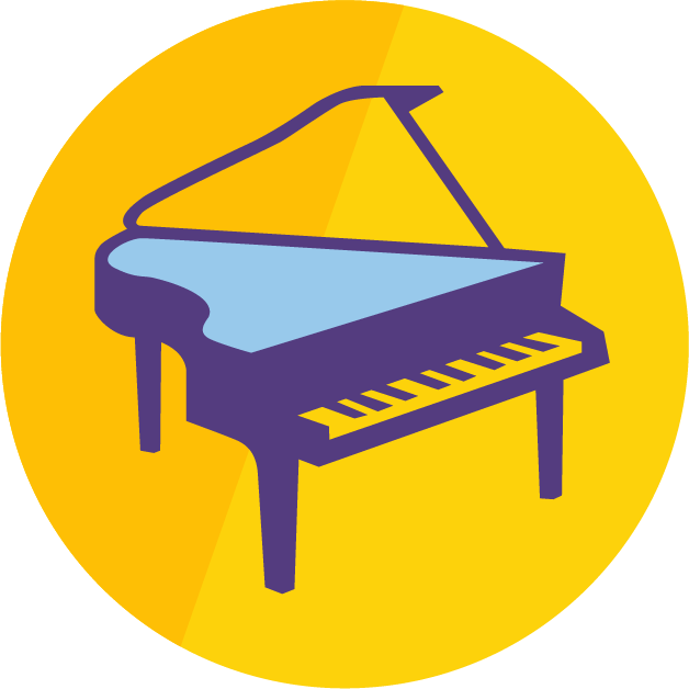 Simplified illustration of a grand piano with yellow background