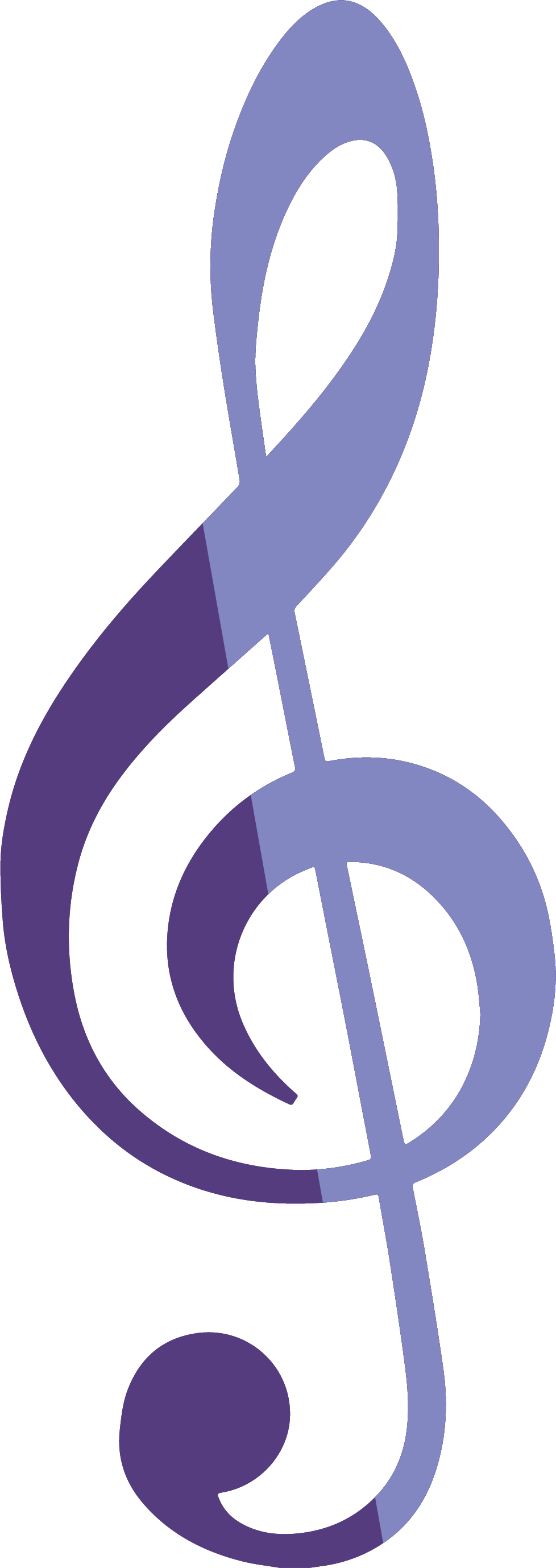 Stylized purple music note against black background.