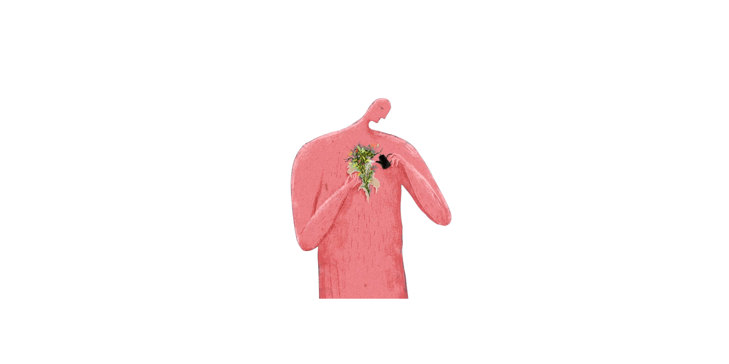 A pink humanoid creature with a dinosaur-like head, holding a small bunch of holly leaves and berries, looking at a laptop.