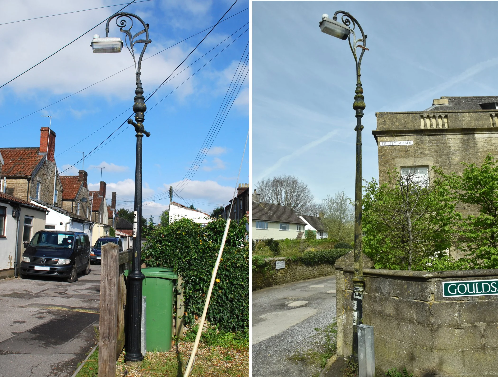  RETREAT & TRINITY PARADE 
Left pic: this lamp is by the row of cottages. Right pic: this lamp is partway down Trinity Parade which is in Gould’s Ground
