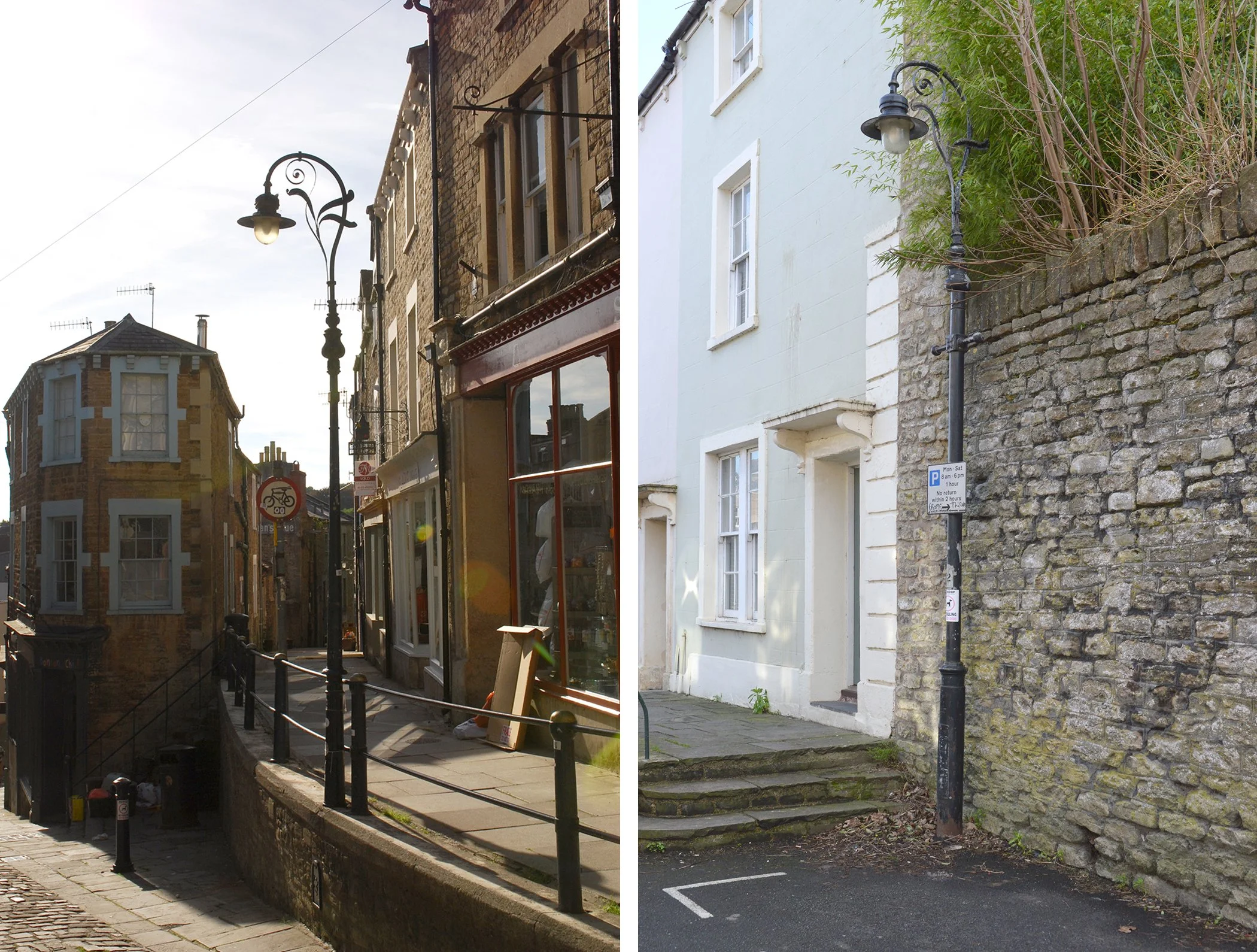  CATHERINE HILL & CATHERINE STREET 
Left pic: the middle of Catherine Hill on the edge of the High Pavement. Right pic: found at the end of Phoenix Terrace in Catherine Street.
