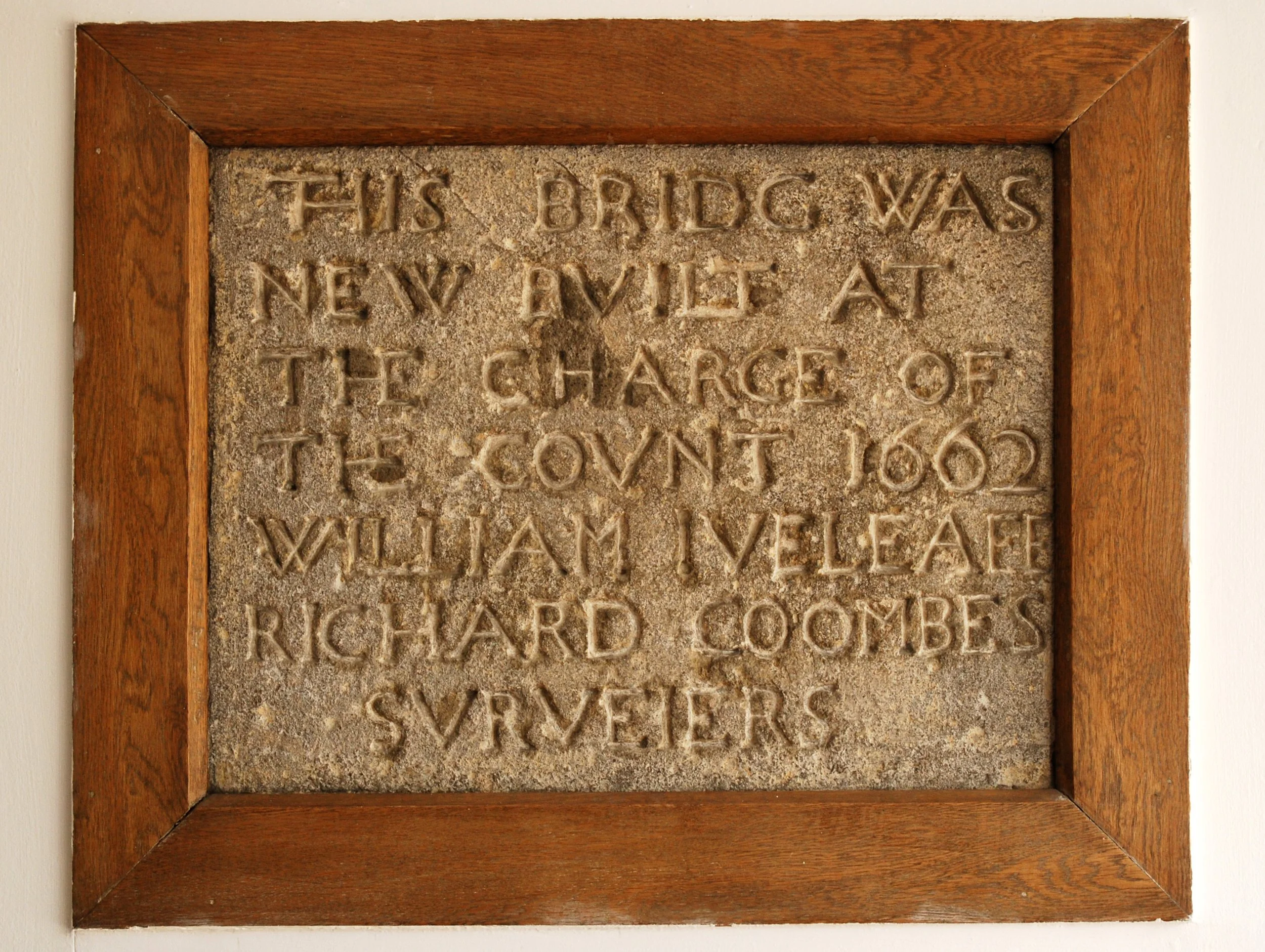  TOWN BRIDGE PLAQUE 
This carved stone was originally set in the Town Bridge when it was built in 1662.
