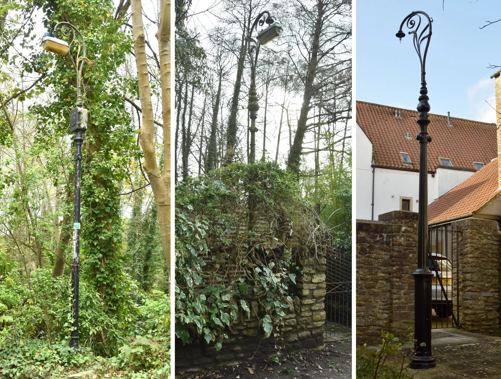  WILLOW VALE & WILLOW VALE & WILTSHIRE BARTON 
Left pic: the third of Willow Vale lamps. Middle pic: the last of the four lamps in Willow Vale. Right pic: this lamp is in a garden in Wiltshire Barton.
