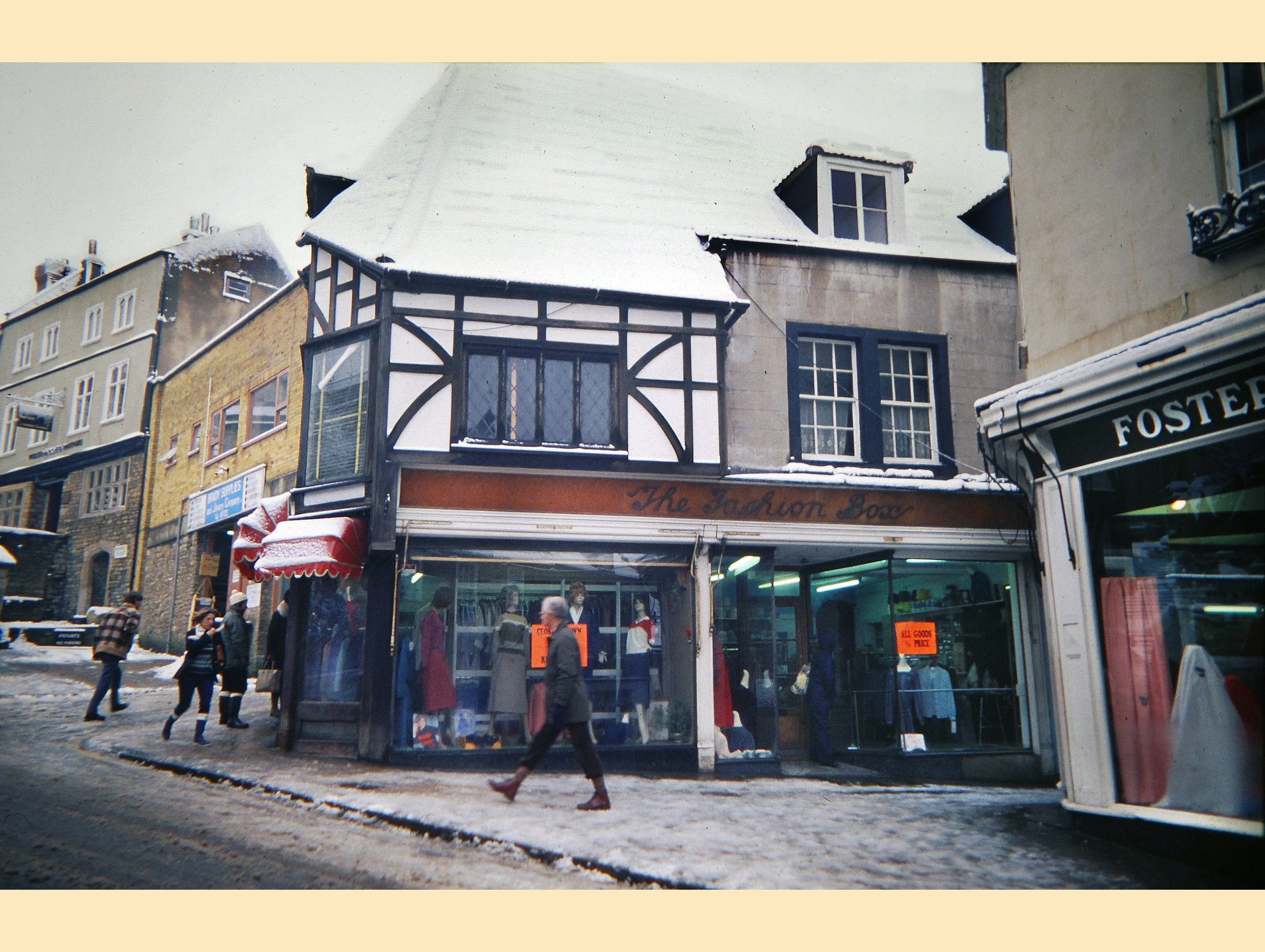  CHEAP STREET -  
Viewed from King Street we see The Fashion Box at the top of Cheap Street and Foster's haberdashery on the right.

