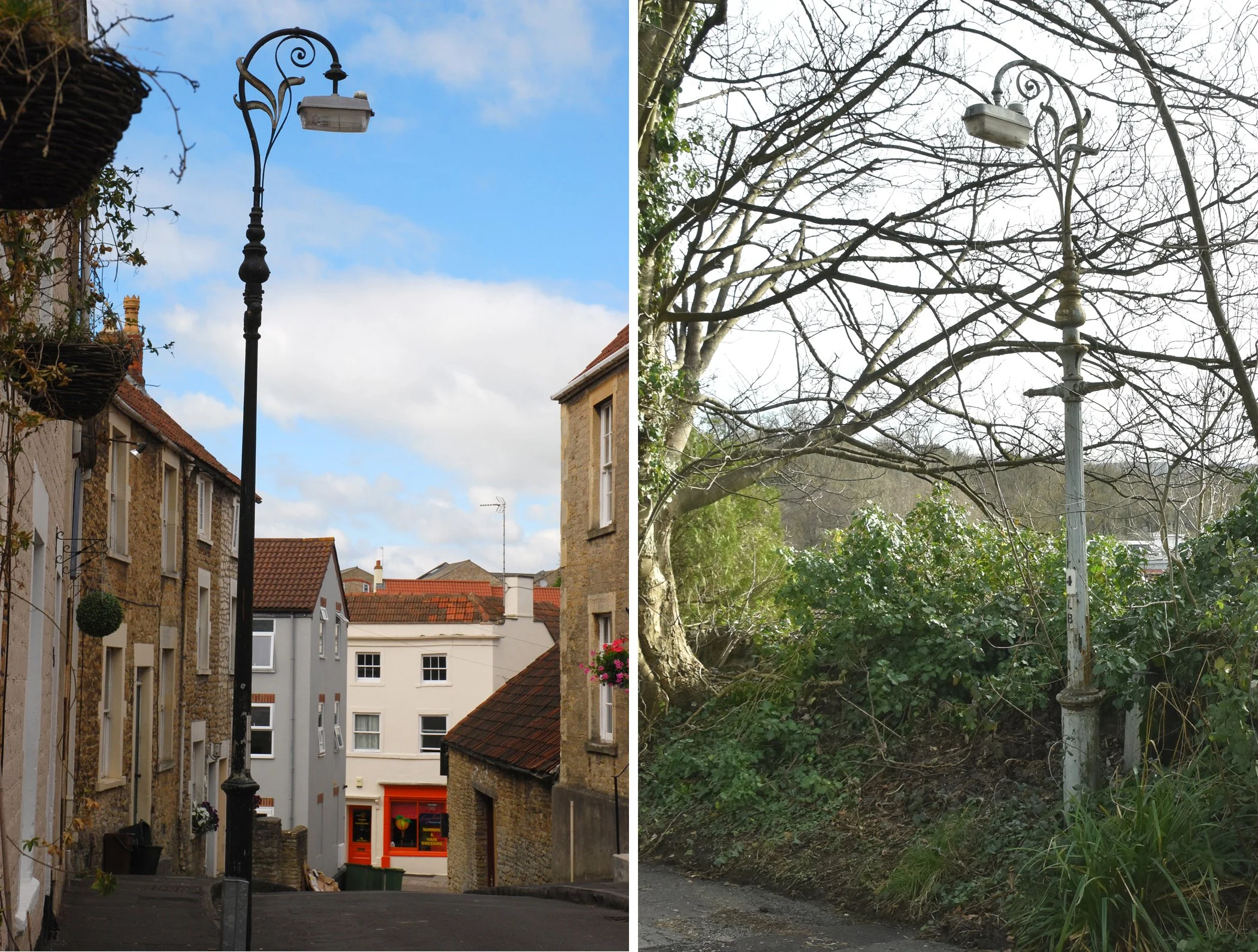  HIGH STREET & INNOX HILL 
Left pic: this lamp is in the High Street. Right pic: this is the first of three lamps found on Innox Hill near 43A
