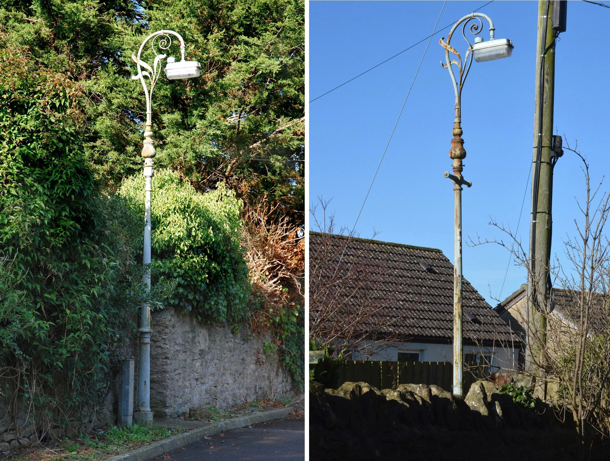  INNOX HILL & INNOX HILL 
Left pic: lamp part way up Innox Hill. Right pic: lamp behind the wall at the far end of Innox Hill.
