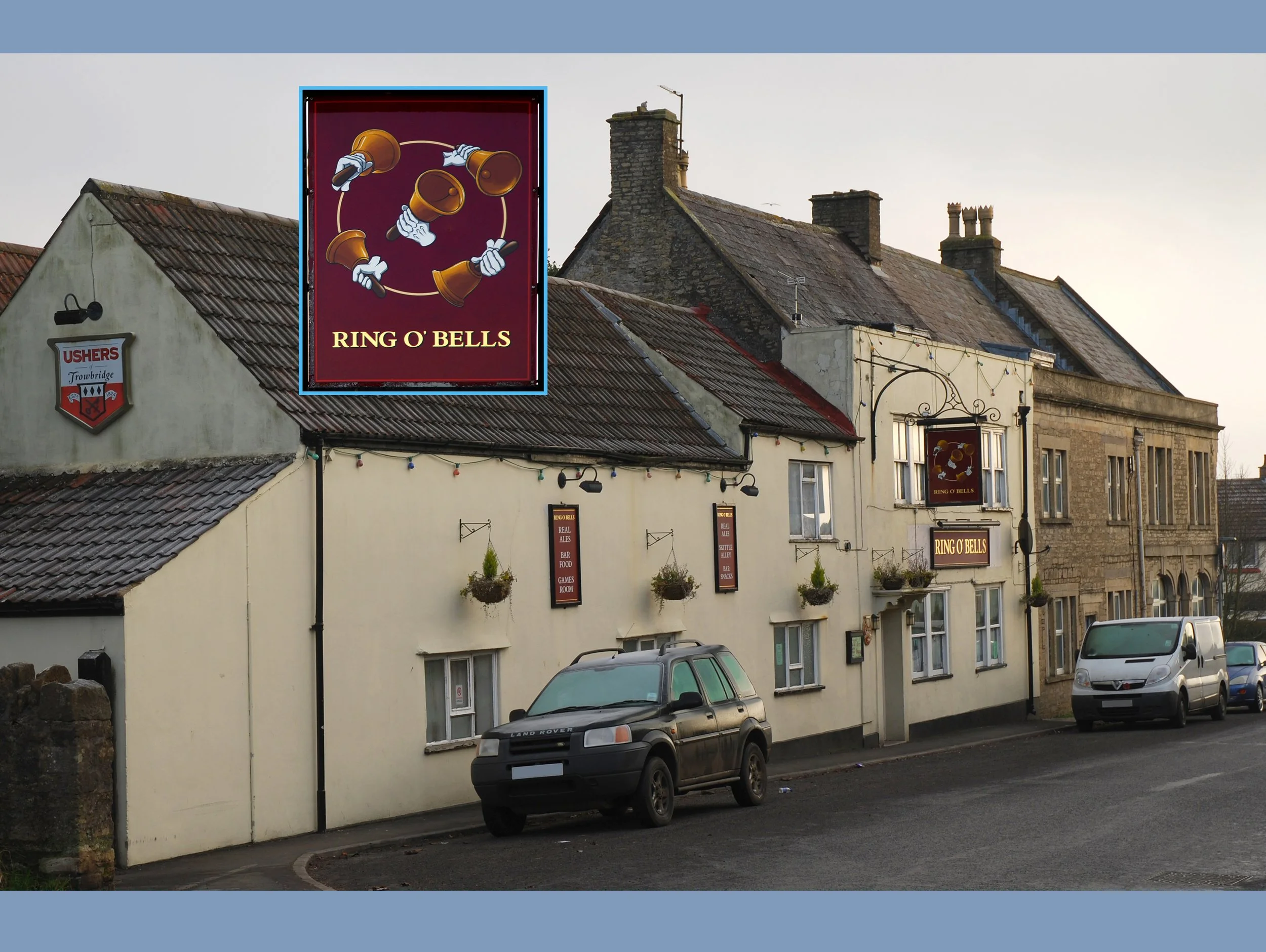  RING O' BELLS -  
The Ring O' Bells built in the early 1700's at Broadway, is now closed and up for sale. Landlords:
Payne, Ball, Humphries, Gifford, Abrahams, Drew, Morgan, Baily, Hill, Stevens, Lewis, Quartley, Francis, Adams, Wells, Allibone, Car