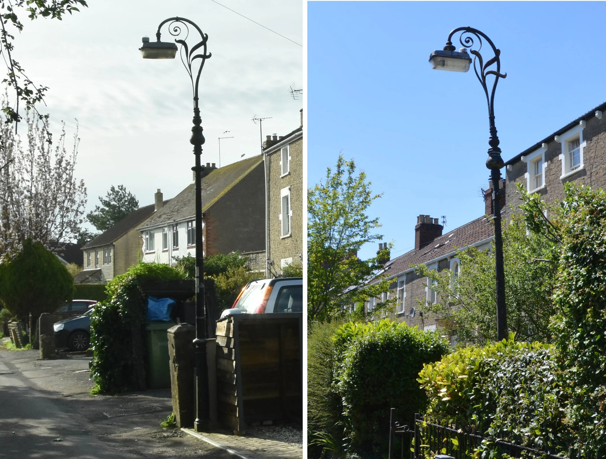  KEYFORD TERRACE & LANSDOWN PLACE 
Left pic: this lamp is halfway up Keyford Terrace. Right pic: very handsomely sited at Lansdown Place.
