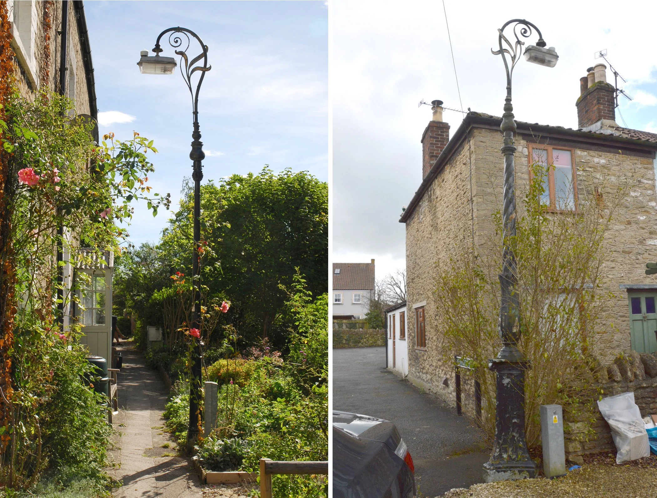  KEYFORD GARDENS & KEYFORD PLACE 
Left pic: this lamp in Keyford Gardens is tucked behind The Crown Inn. Right pic: located in the secluded Keyford Place
