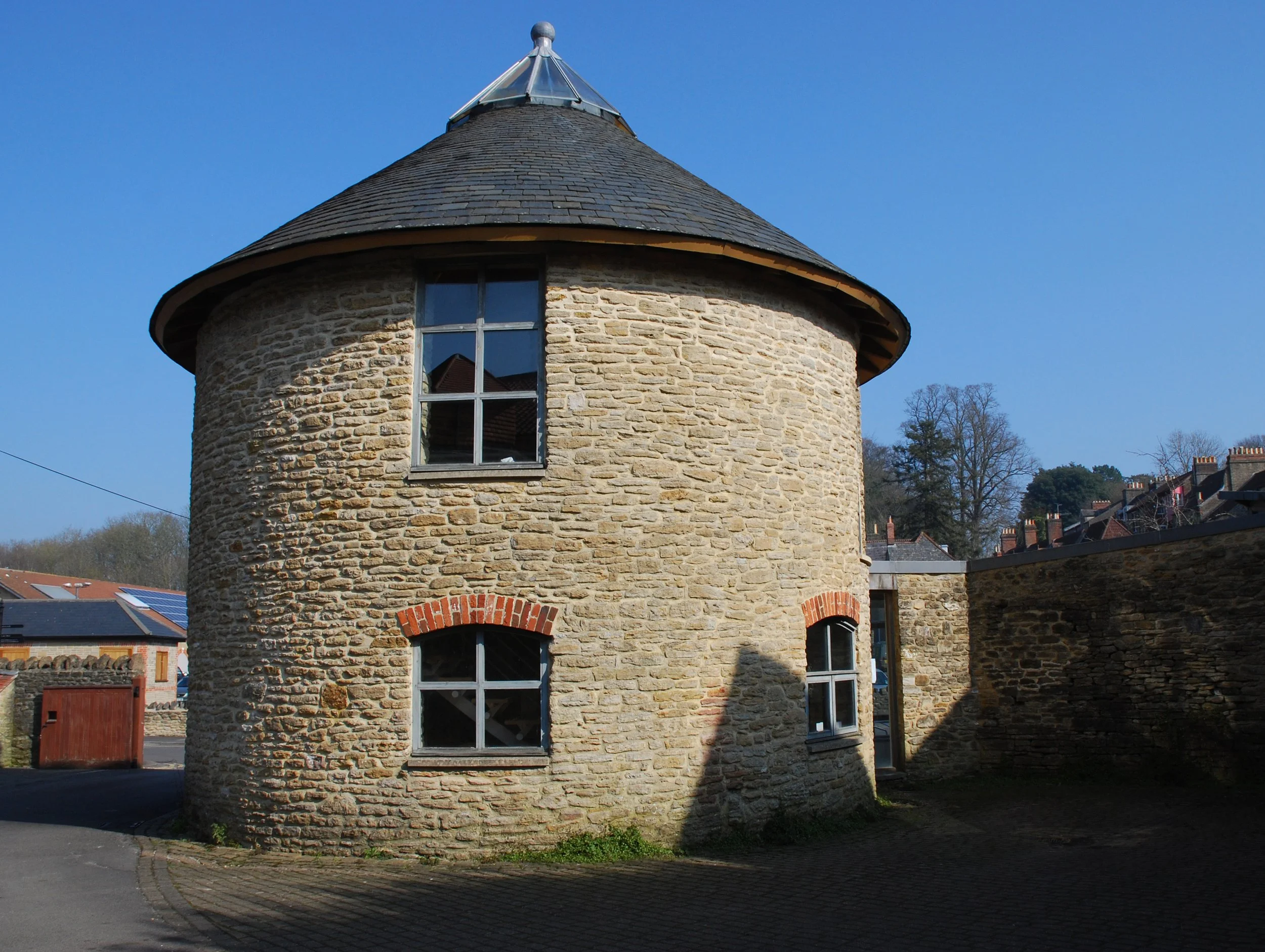  DYE DRYING STOVE ROUND HOUSE -  
Frome was famous for the dyeing, weaving and finishing of woollen cloth during the 18th and 19th centuries. After dyeing, the cloth was hung to dry inside the heated round building.
