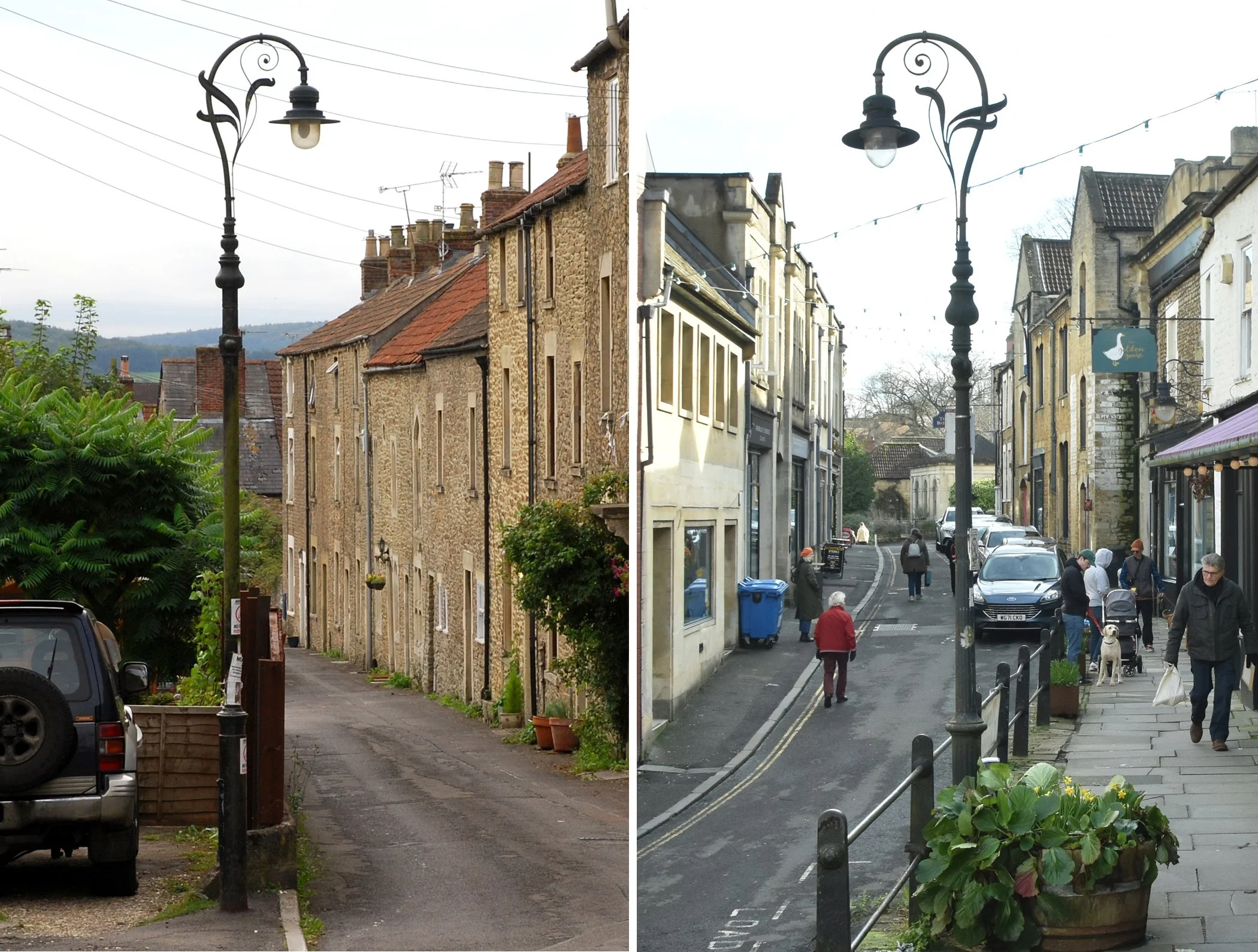  NEW BUILDINGS LANE & PALMER STREET 
Left pic: this lamp in New Buildings Lane is near the Old Nunnery. Right pic: This lamp is on the High Pavement above the road, also called Paul Street.
