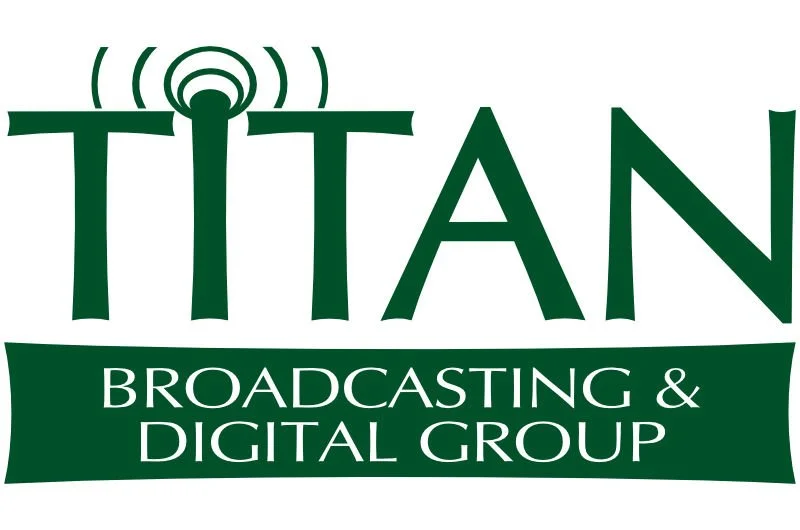 Logo for Titan Broadcasting & Digital Group with stylized text and radio wave icon.