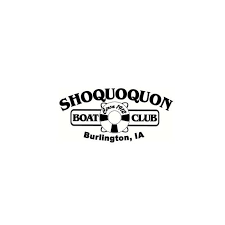 Logo for Shoqouquon Boat Club in Burlington, Iowa, featuring a boat and oars.