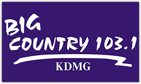 Logo for Big Country 103.1, a radio station, with purple background and white text.