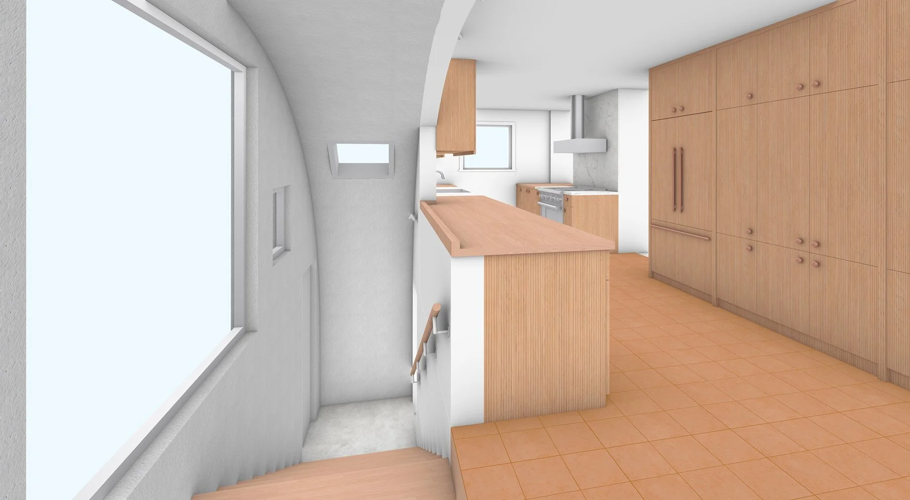 Temescal Kitchen / Landscape — Design study / rendering. Construction: Percho’s Construction. Architecture & imagery: Haddock Studio.