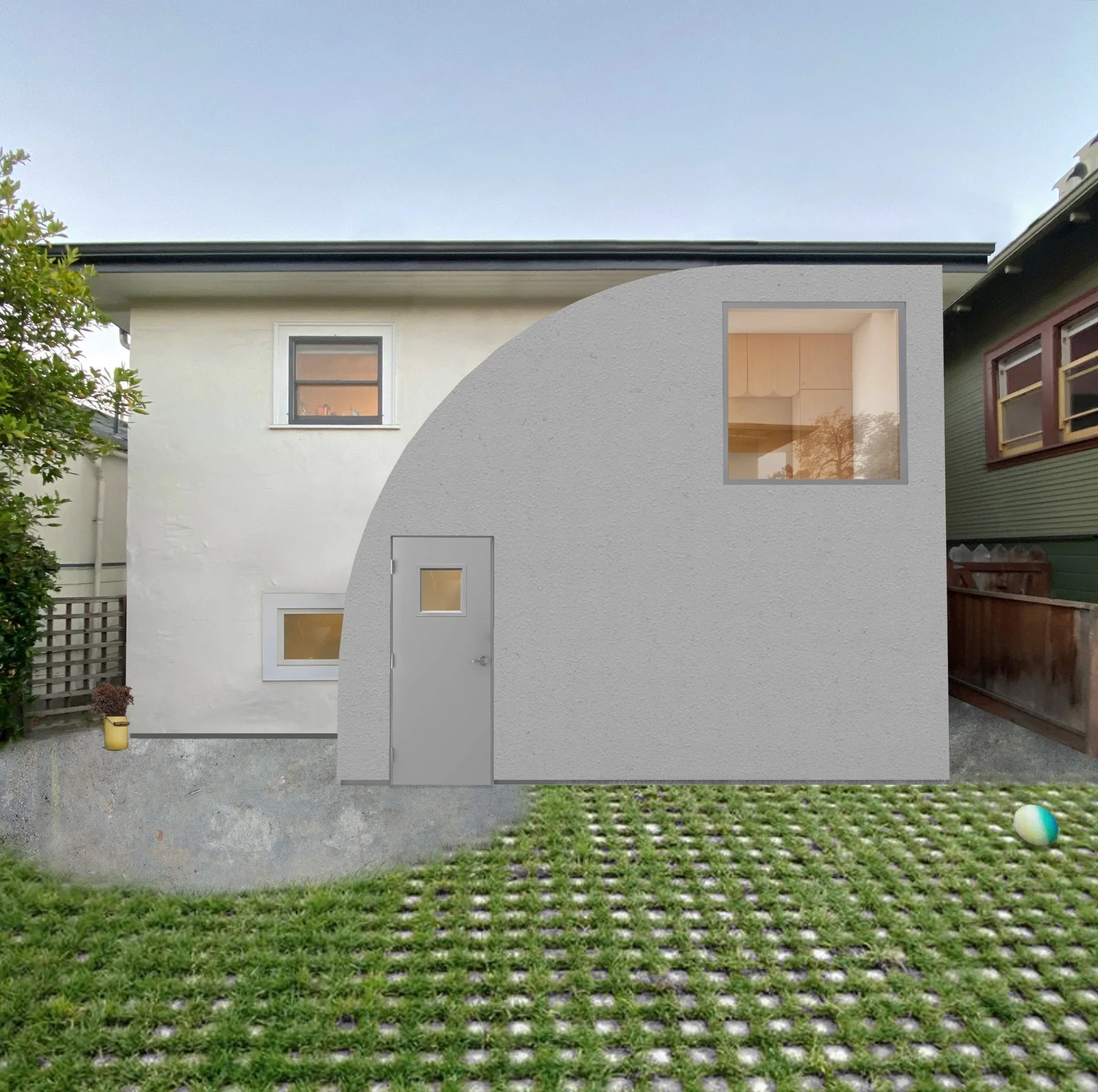 Temescal Kitchen / Landscape — Design study / rendering. Construction: Percho’s Construction. Architecture & imagery: Haddock Studio.