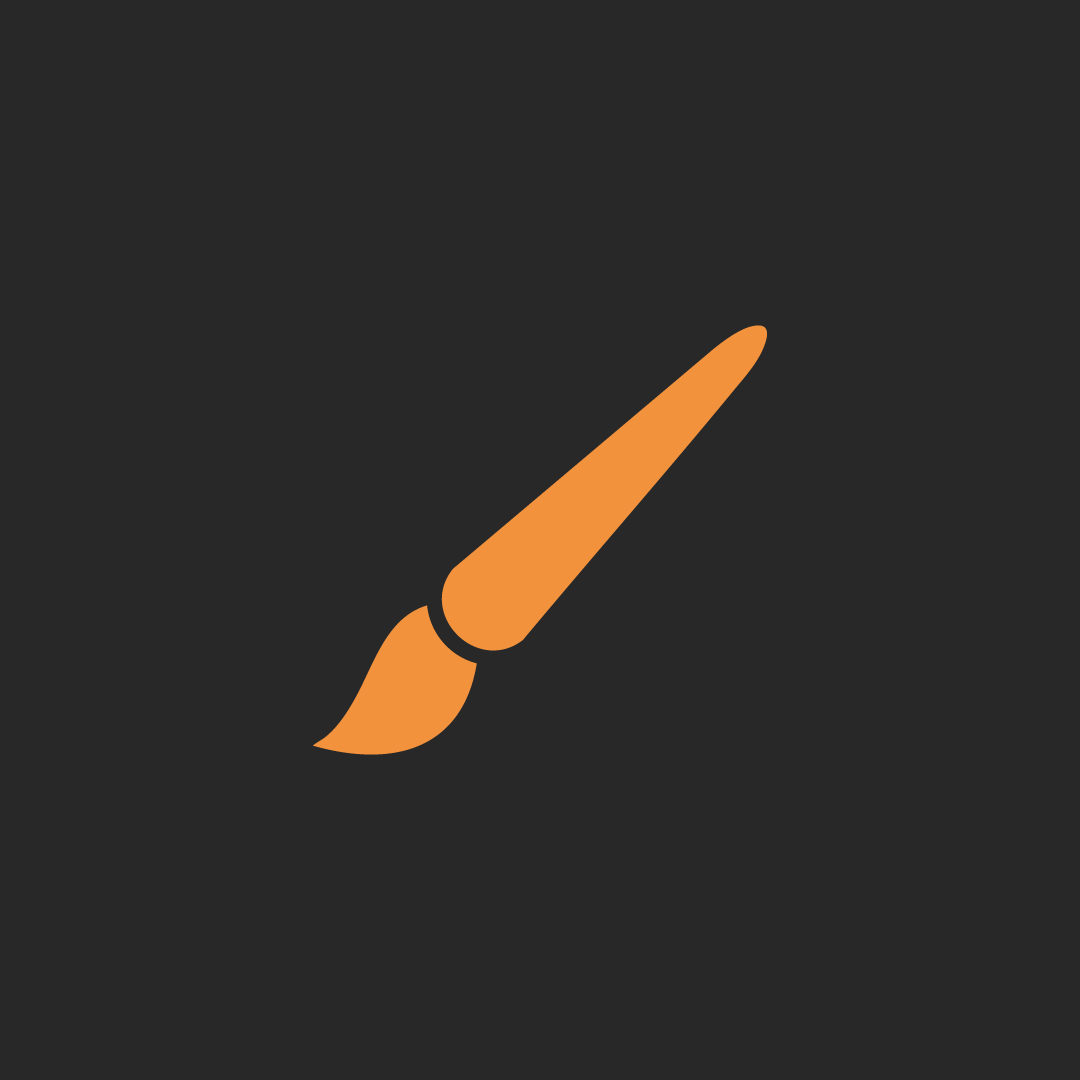 Paintbrush icon with orange handle and beige bristle on dark background.