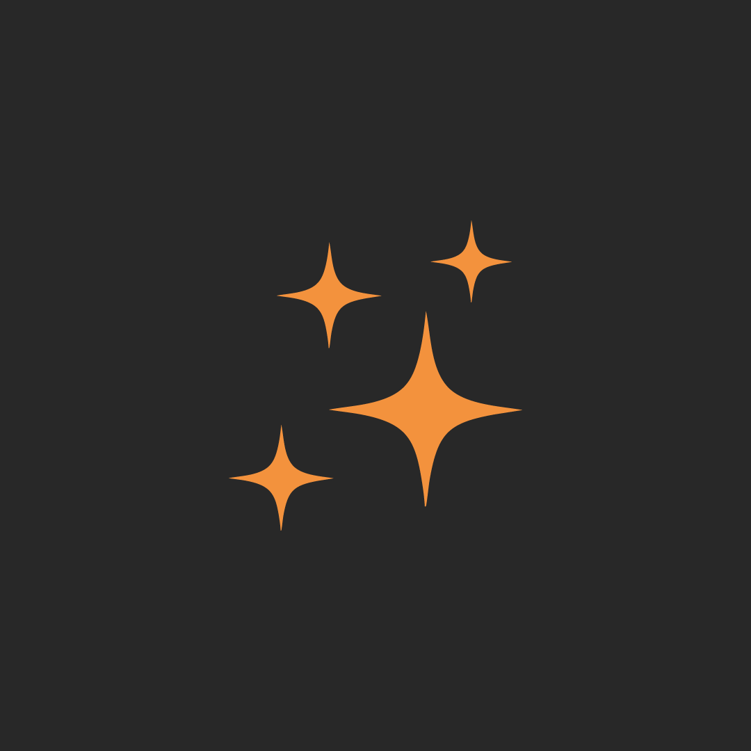 Four orange stars sparkle against a dark background.