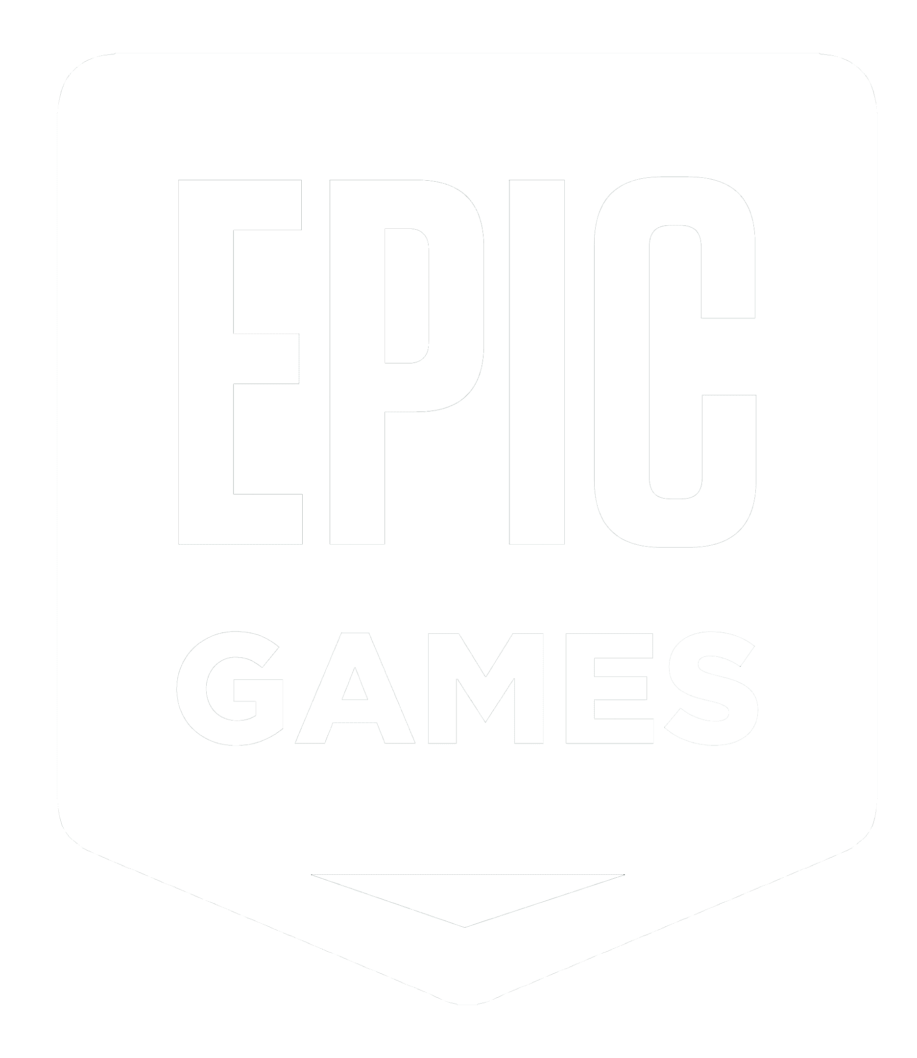 Black and white graphic of a shield with the words 'Epic Games' in the center.