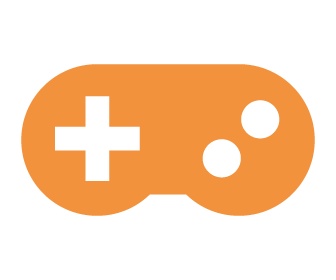 Orange game controller with black buttons and D-pad