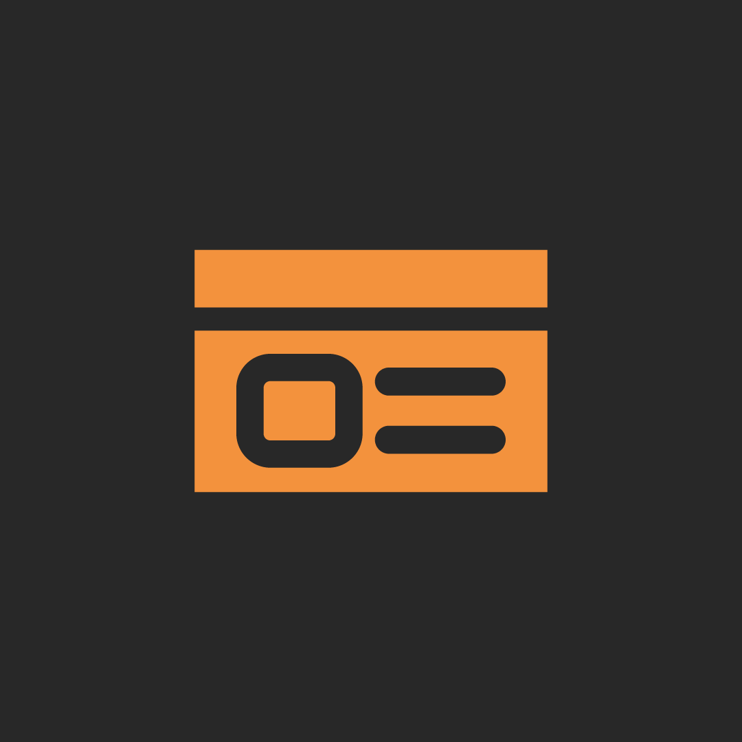 Icon of a cardboard box with a black outline and orange fill, featuring a square on the left and two horizontal lines on the right, indicating a package or parcel.