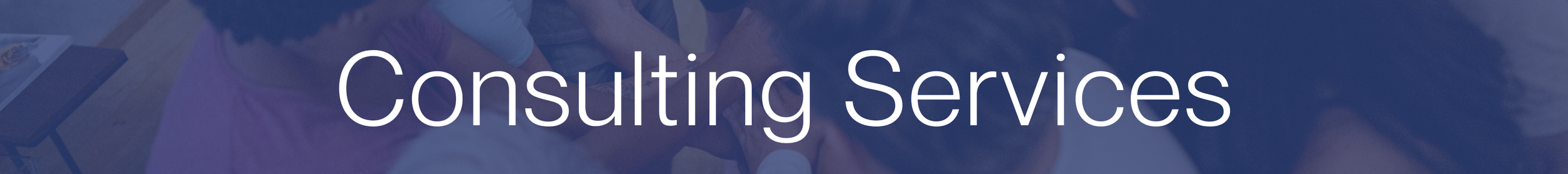 Text overlay reading 'Consulting Services' on a blurred background of people in a business setting.
