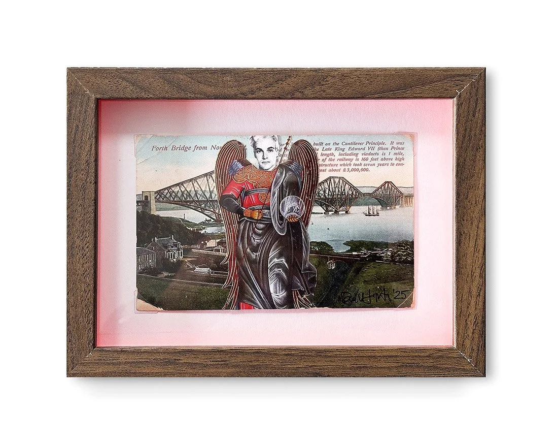 "Forthcrossing Sick boy" Original Framed Vintage Postcard with Collage by Phill Jupitus